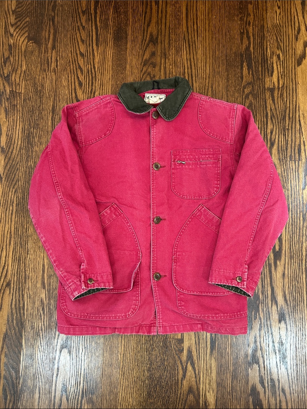 Vintage 90s LL Bean Red Canvas Barn Jacket with Wool Lining